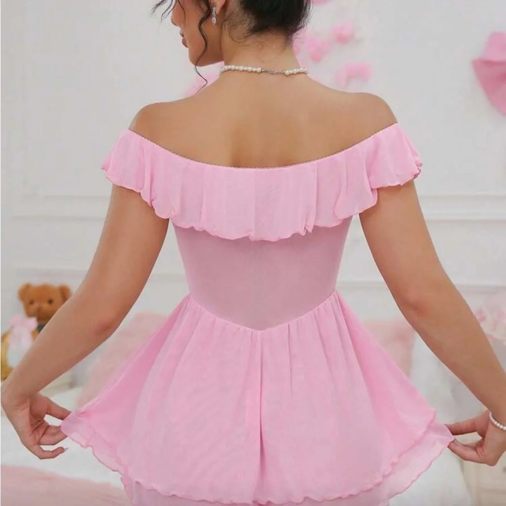 SHEIN Pink Ruffle Off-Shoulder Mini Dress - Picture 2 of 2